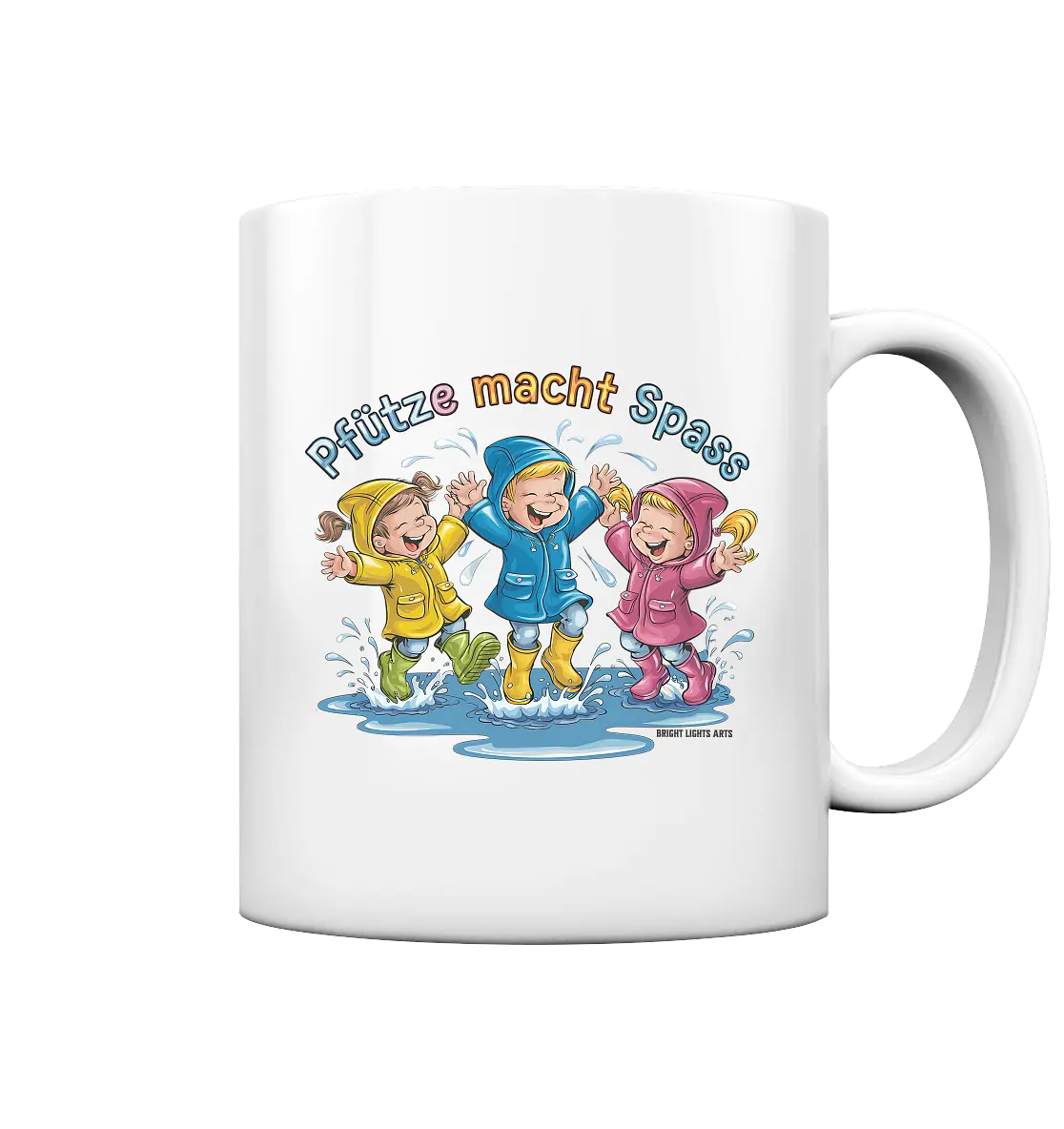Pfützen-Spaß: Kinder im Regen - Tasse glossy Bright Lights Arts