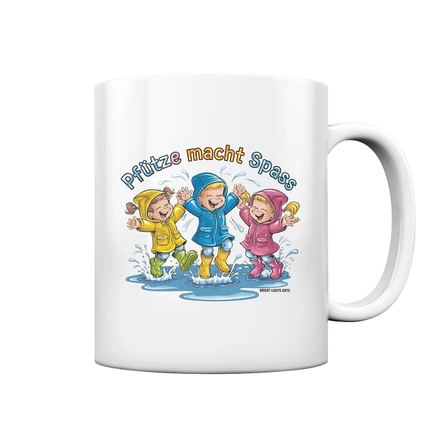 Pfützen-Spaß: Kinder im Regen - Tasse glossy Bright Lights Arts