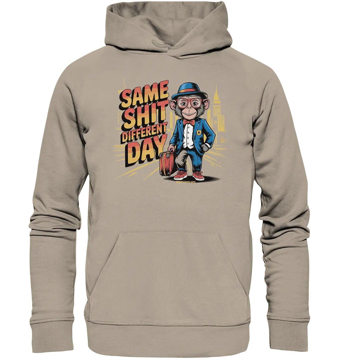 SAME SHIT DIFFERENT DAY – Humorvolles Design mit Affen im Anzug - Organic Hoodie - Bright Lights Arts