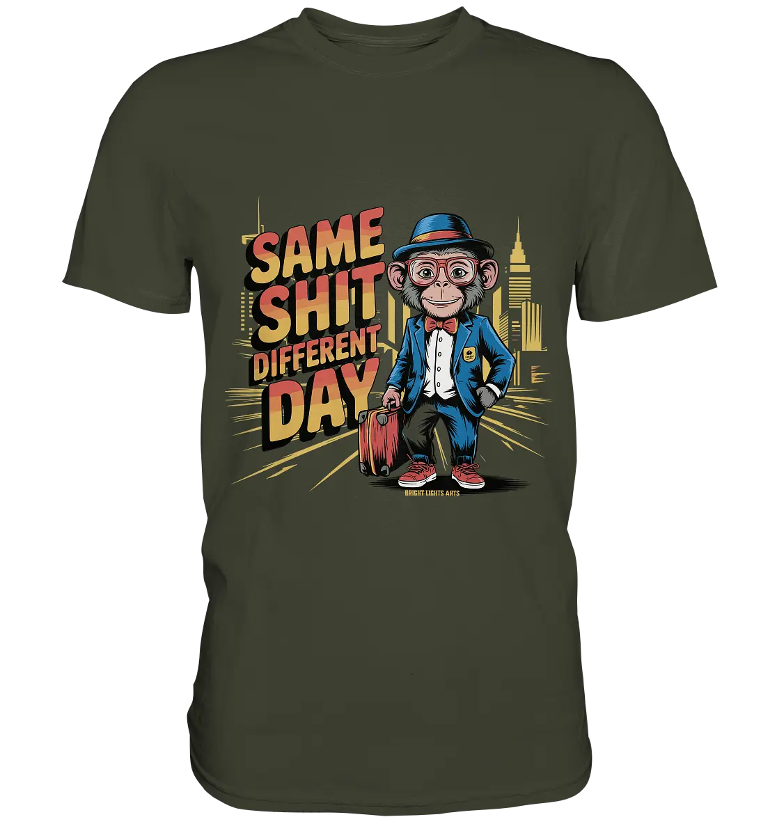 SAME SHIT DIFFERENT DAY – Humorvolles Design mit Affen im Anzug - Premium Shirt Bright Lights Arts
