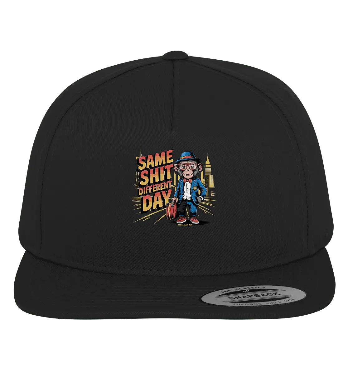 SAME SHIT DIFFERENT DAY – Humorvolles Design mit Affen im Anzug - Premium Snapback - Bright Lights Arts