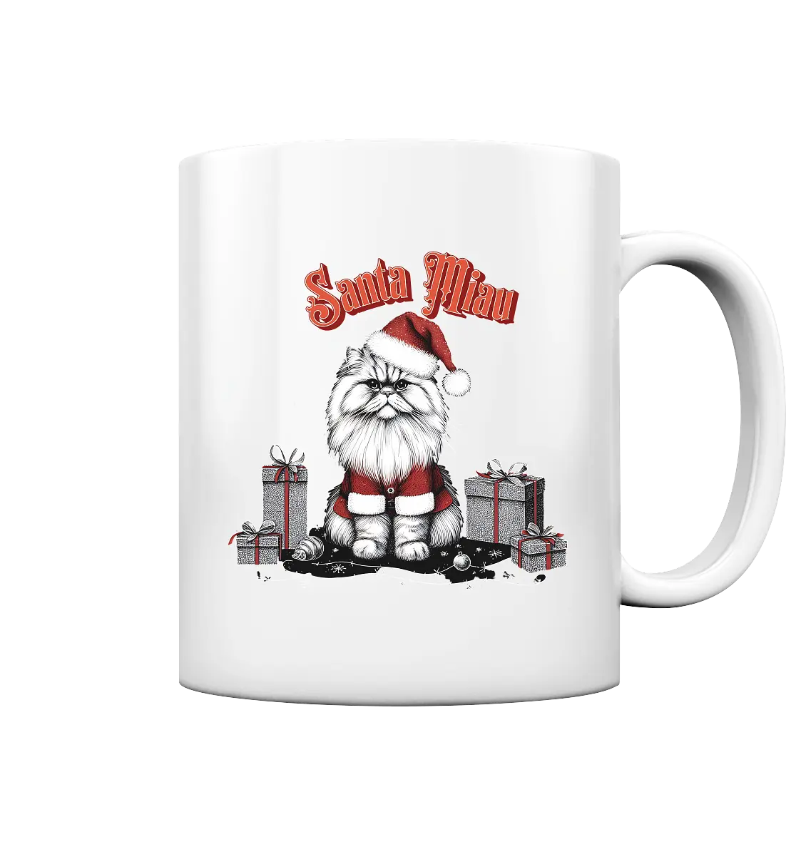 Santa Miau - Weihnachtskatze im Kostüm - Tasse glossy Bright Lights Arts
