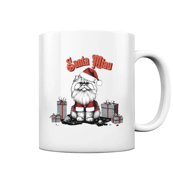 Santa Miau - Weihnachtskatze im Kostüm - Tasse glossy Bright Lights Arts