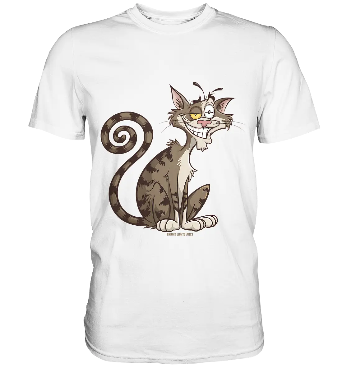 Schelmische Katze mit verschmitztem Grinsen - Premium Shirt Bright Lights Arts
