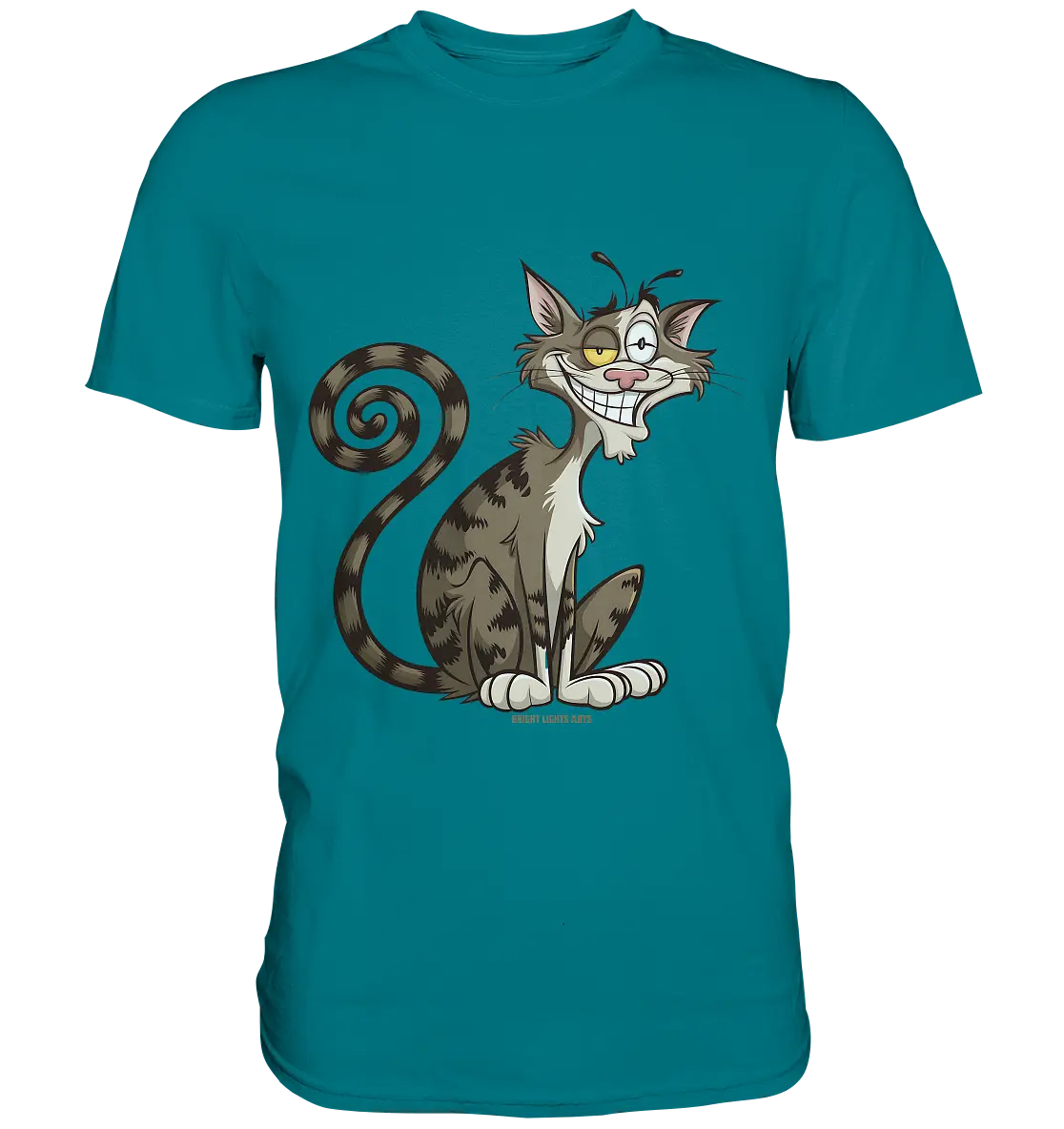 Schelmische Katze mit verschmitztem Grinsen - Premium Shirt Bright Lights Arts