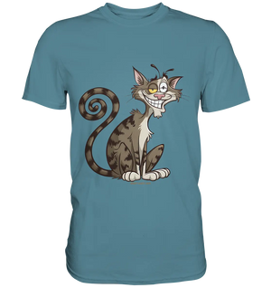 Schelmische Katze mit verschmitztem Grinsen - Premium Shirt Bright Lights Arts