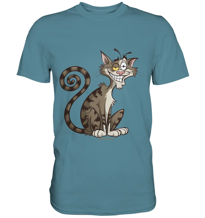 Schelmische Katze mit verschmitztem Grinsen - Premium Shirt Bright Lights Arts