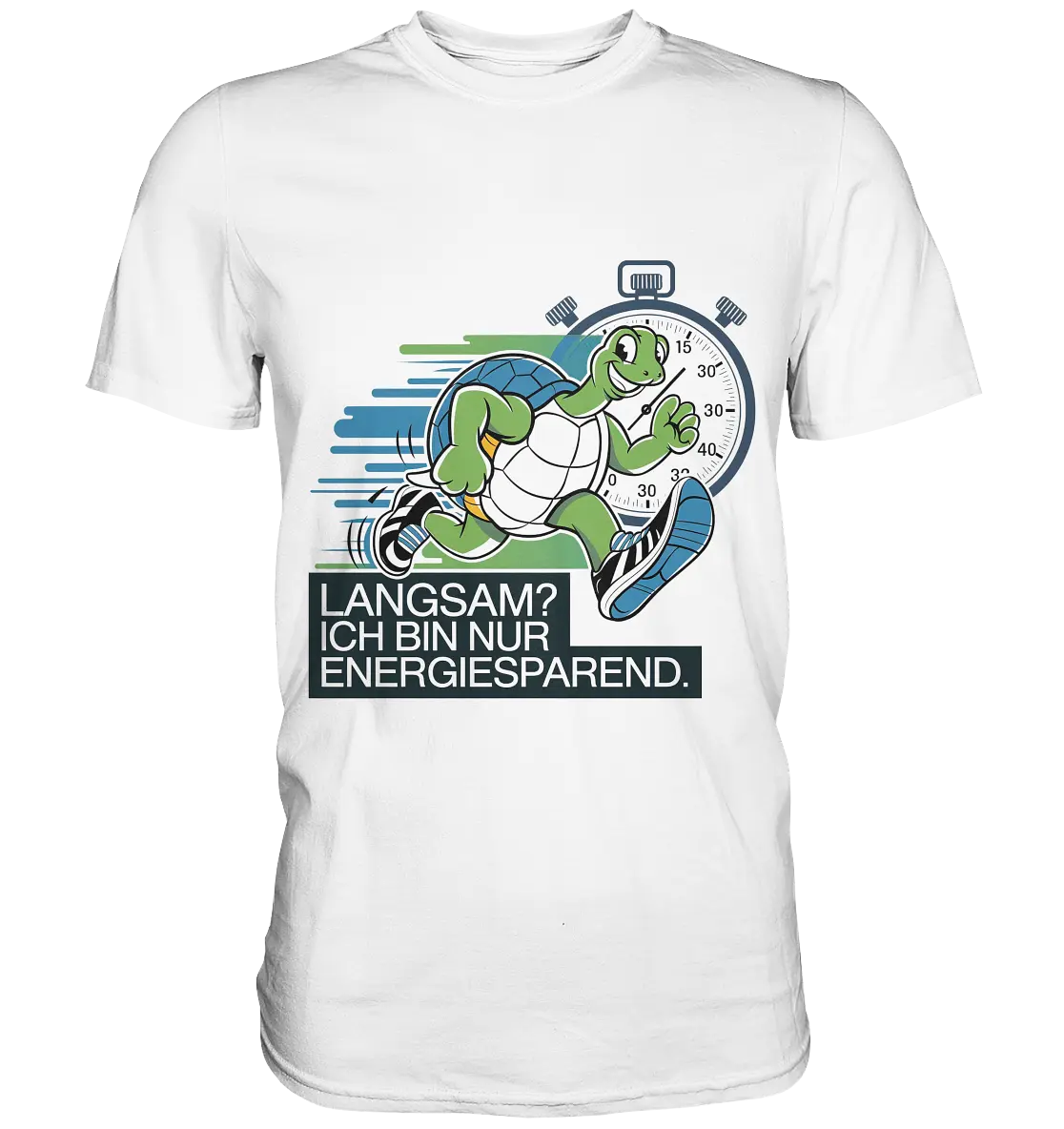 Schildkröte mit Energie – "Langsam? Ich bin nur Energiesparen" - Premium Shirt Bright Lights Arts