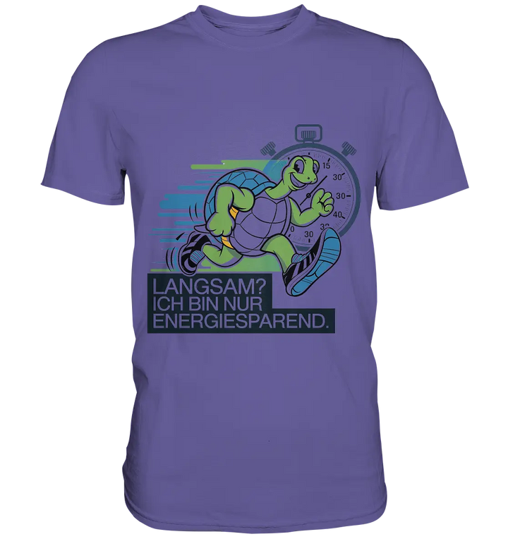 Schildkröte mit Energie – "Langsam? Ich bin nur Energiesparen" - Premium Shirt Bright Lights Arts