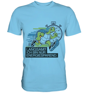 Schildkröte mit Energie – "Langsam? Ich bin nur Energiesparen" - Premium Shirt Bright Lights Arts