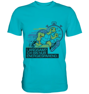 Schildkröte mit Energie – "Langsam? Ich bin nur Energiesparen" - Premium Shirt Bright Lights Arts