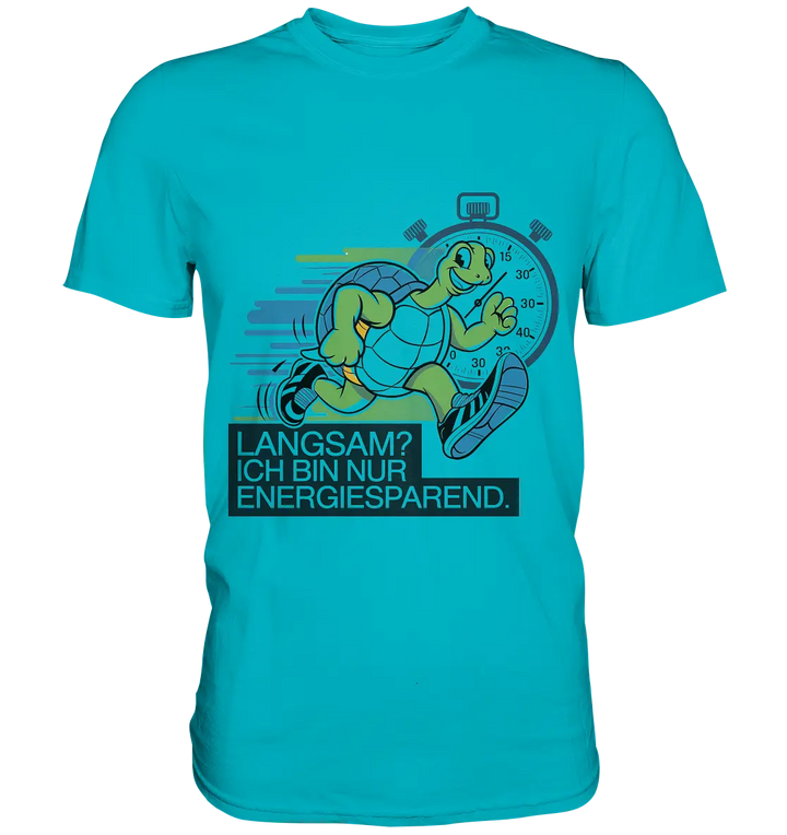 Schildkröte mit Energie – "Langsam? Ich bin nur Energiesparen" - Premium Shirt Bright Lights Arts