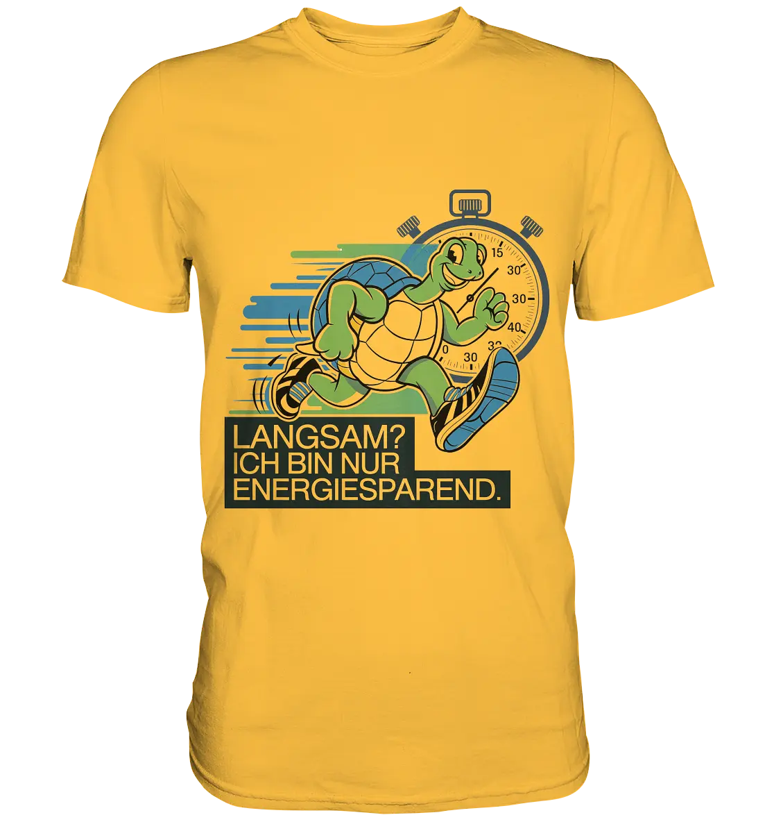 Schildkröte mit Energie – "Langsam? Ich bin nur Energiesparen" - Premium Shirt Bright Lights Arts
