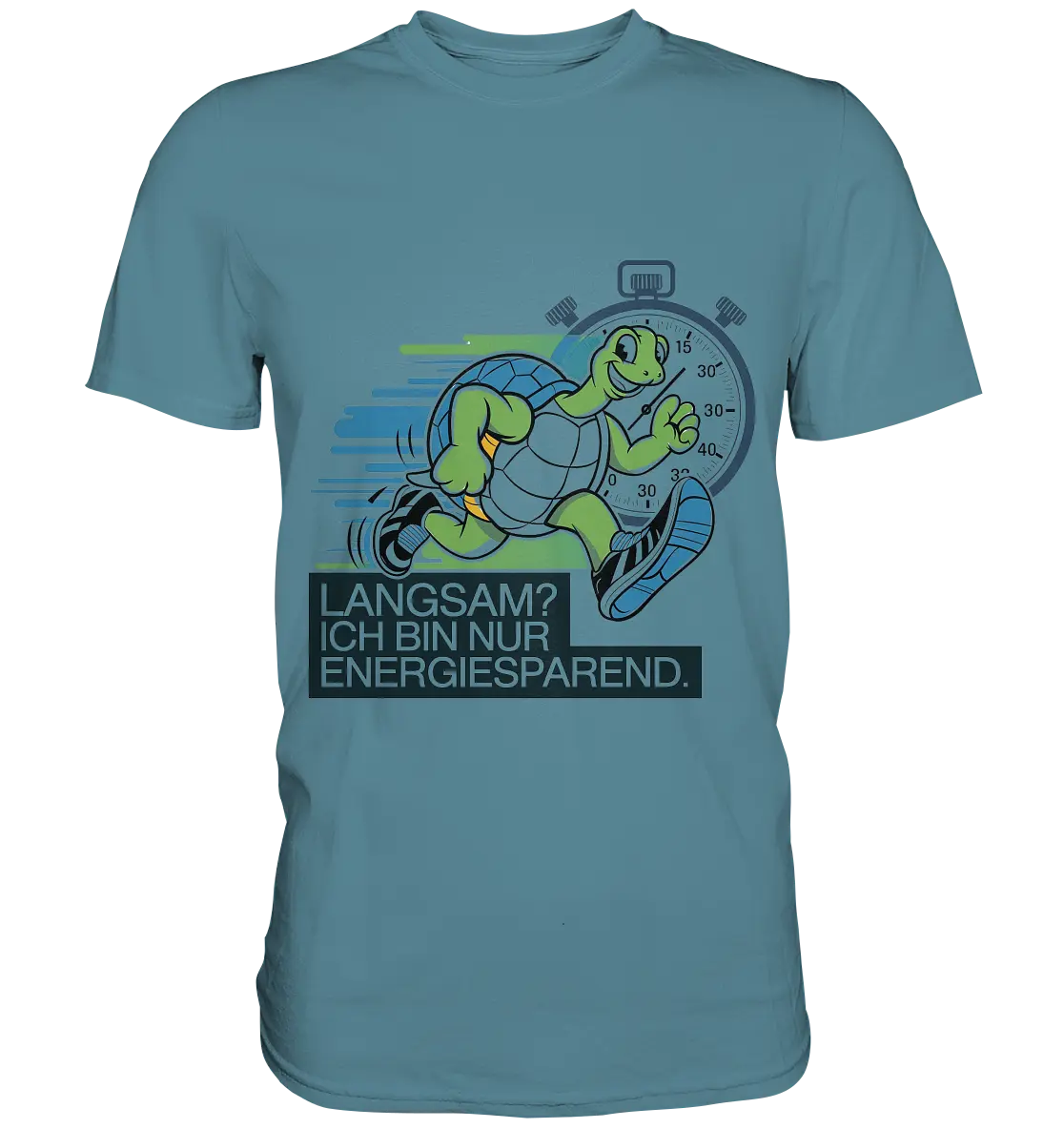 Schildkröte mit Energie – "Langsam? Ich bin nur Energiesparen" - Premium Shirt Bright Lights Arts