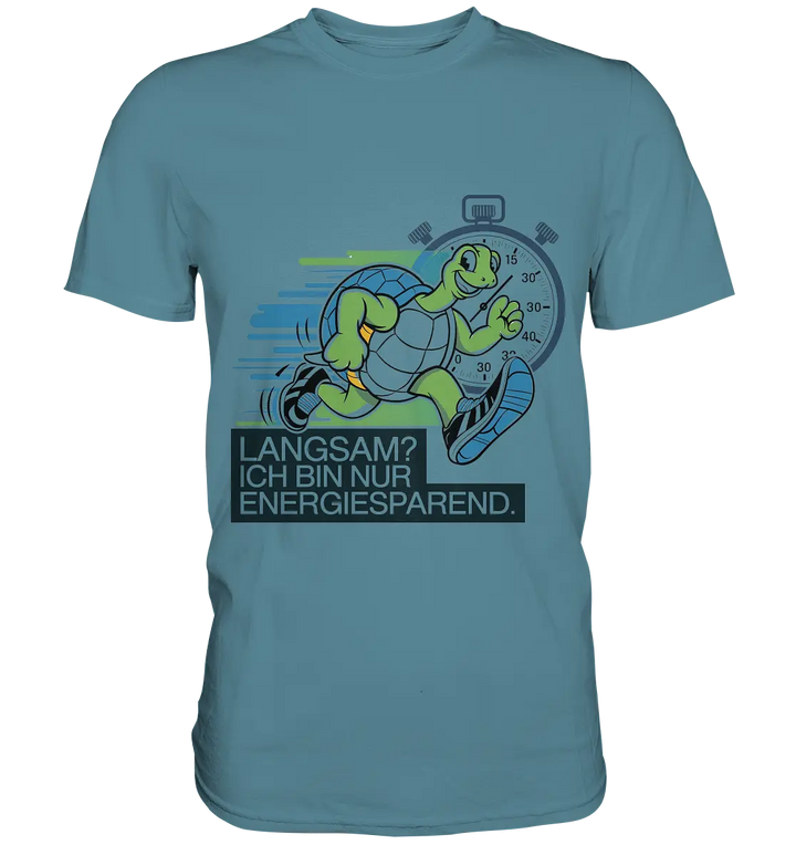 Schildkröte mit Energie – "Langsam? Ich bin nur Energiesparen" - Premium Shirt Bright Lights Arts