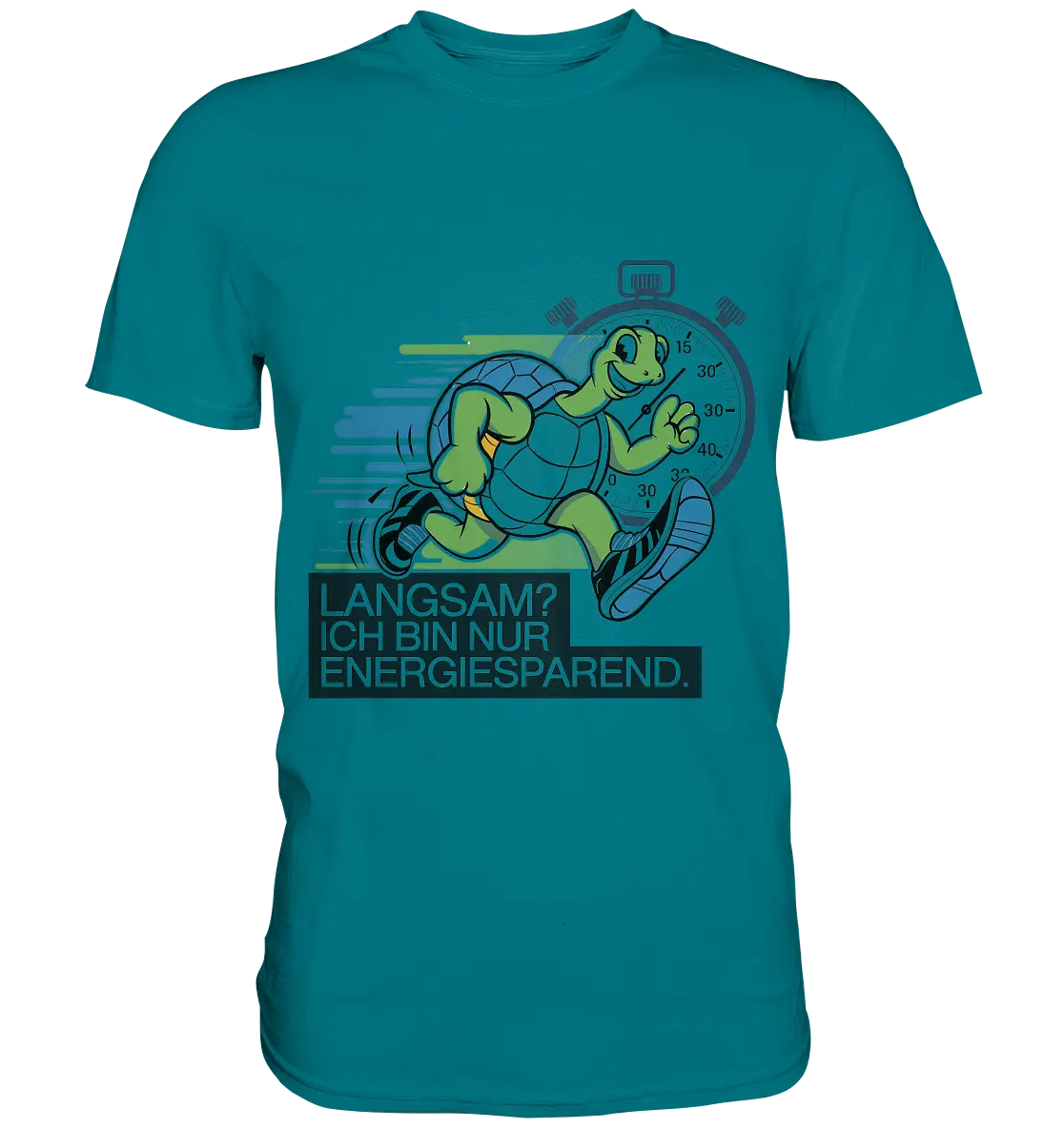 Schildkröte mit Energie – "Langsam? Ich bin nur Energiesparen" - Premium Shirt Bright Lights Arts