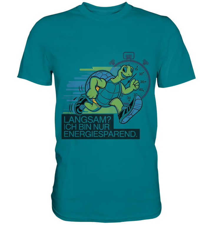 Schildkröte mit Energie – "Langsam? Ich bin nur Energiesparen" - Premium Shirt Bright Lights Arts
