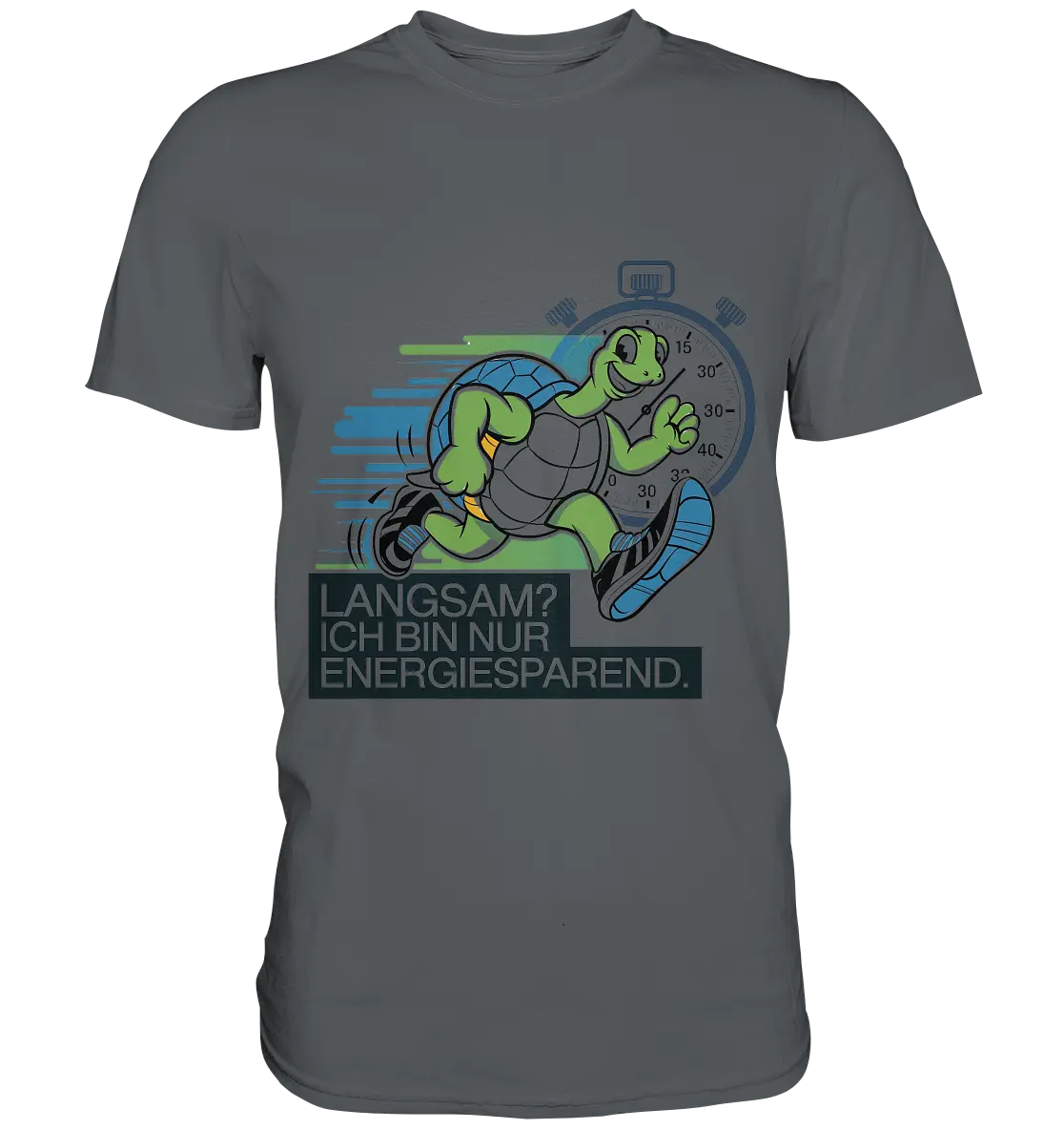 Schildkröte mit Energie – "Langsam? Ich bin nur Energiesparen" - Premium Shirt Bright Lights Arts