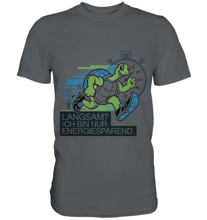Schildkröte mit Energie – "Langsam? Ich bin nur Energiesparen" - Premium Shirt Bright Lights Arts