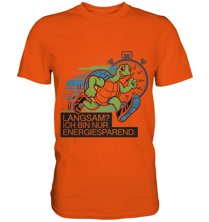 Schildkröte mit Energie – "Langsam? Ich bin nur Energiesparen" - Premium Shirt Bright Lights Arts