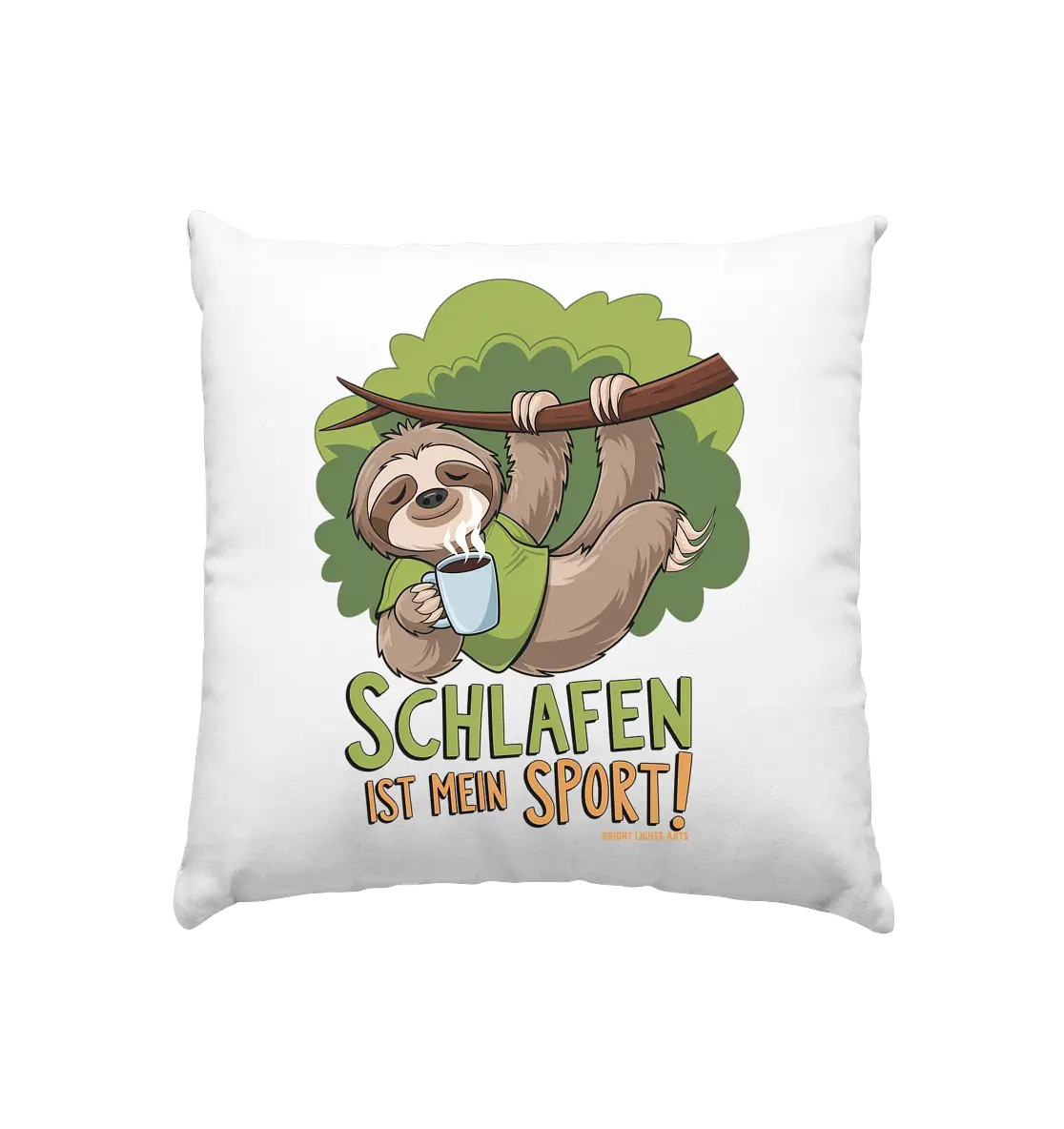 Schlafen ist mein Sport – Lustiges Faultier - Kissen 40x40cm Bright Lights Arts