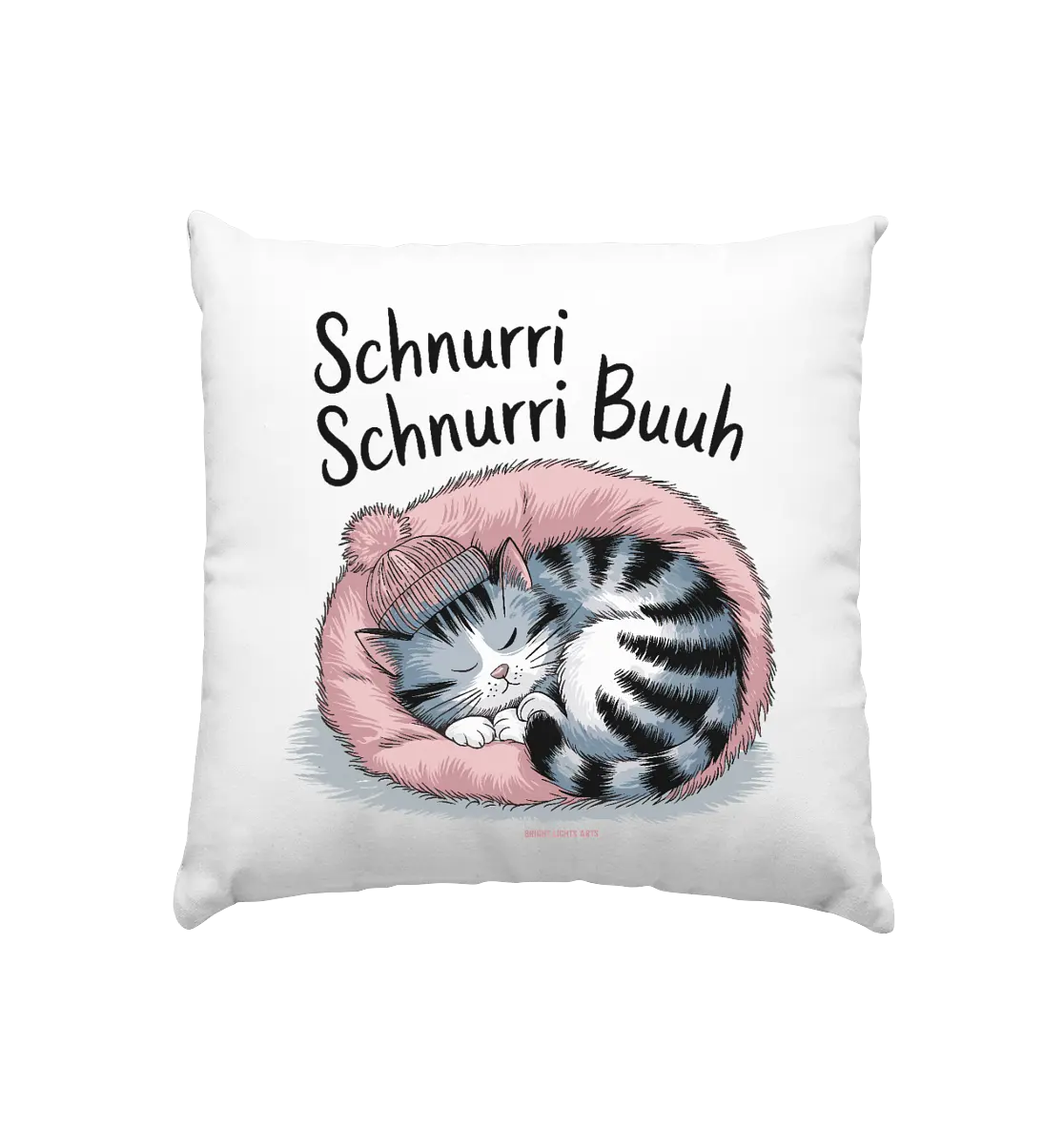 Schnurri Schnurri Buh - Schlafende Katze im rosa Bett - Kissen 40x40cm Bright Lights Arts