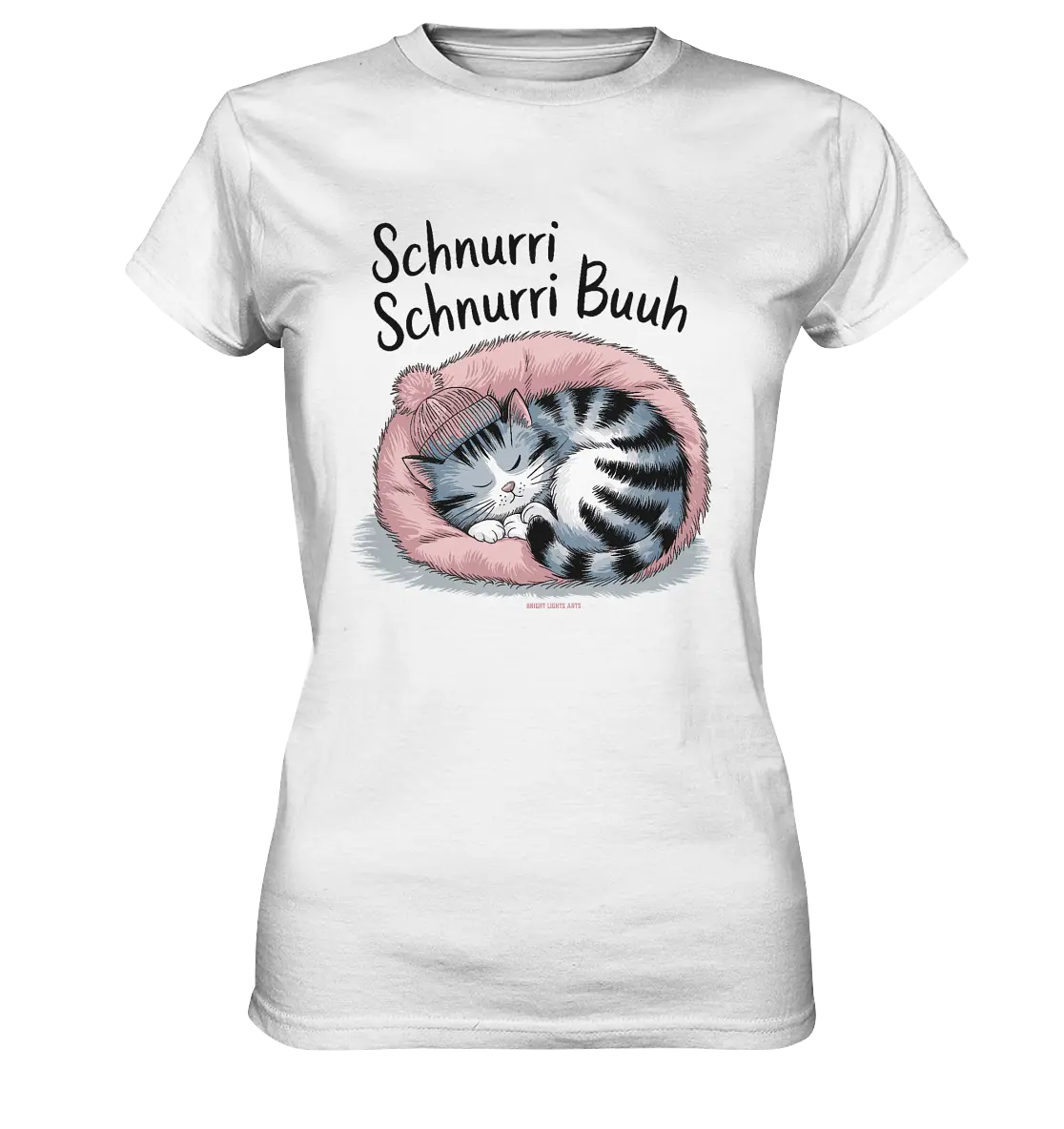 Schnurri Schnurri Buh - Schlafende Katze im rosa Bett - Ladies Premium Shirt Bright Lights Arts