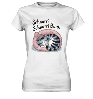 Schnurri Schnurri Buh - Schlafende Katze im rosa Bett - Ladies Premium Shirt Bright Lights Arts