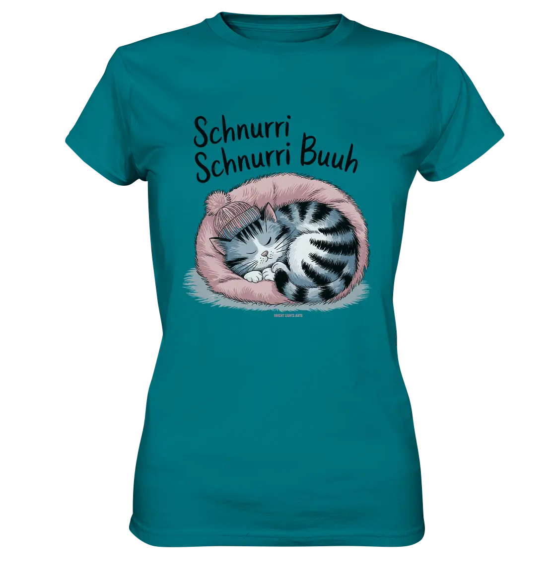 Schnurri Schnurri Buh - Schlafende Katze im rosa Bett - Ladies Premium Shirt Bright Lights Arts