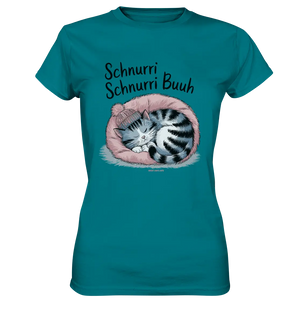 Schnurri Schnurri Buh - Schlafende Katze im rosa Bett - Ladies Premium Shirt Bright Lights Arts