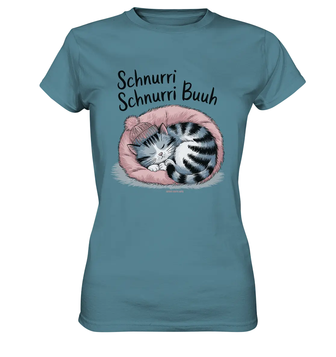 Schnurri Schnurri Buh - Schlafende Katze im rosa Bett - Ladies Premium Shirt Bright Lights Arts