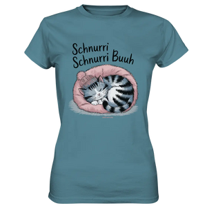 Schnurri Schnurri Buh - Schlafende Katze im rosa Bett - Ladies Premium Shirt Bright Lights Arts