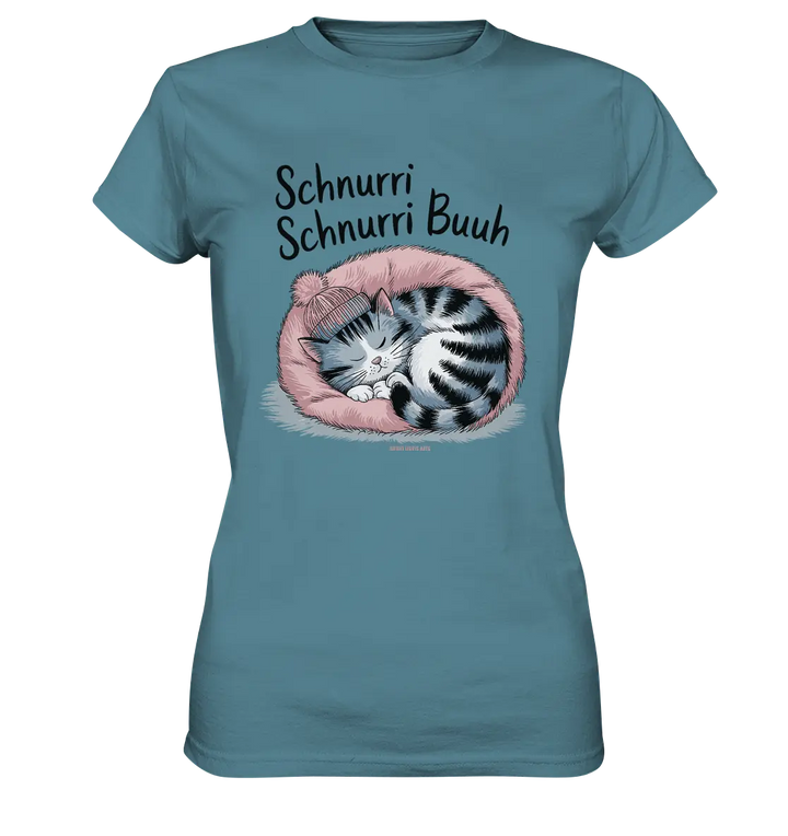 Schnurri Schnurri Buh - Schlafende Katze im rosa Bett - Ladies Premium Shirt Bright Lights Arts