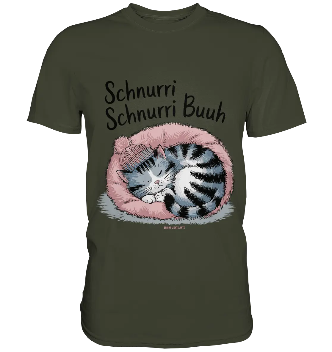 Schnurri Schnurri Buh - Schlafende Katze im rosa Bett - Premium Shirt Bright Lights Arts