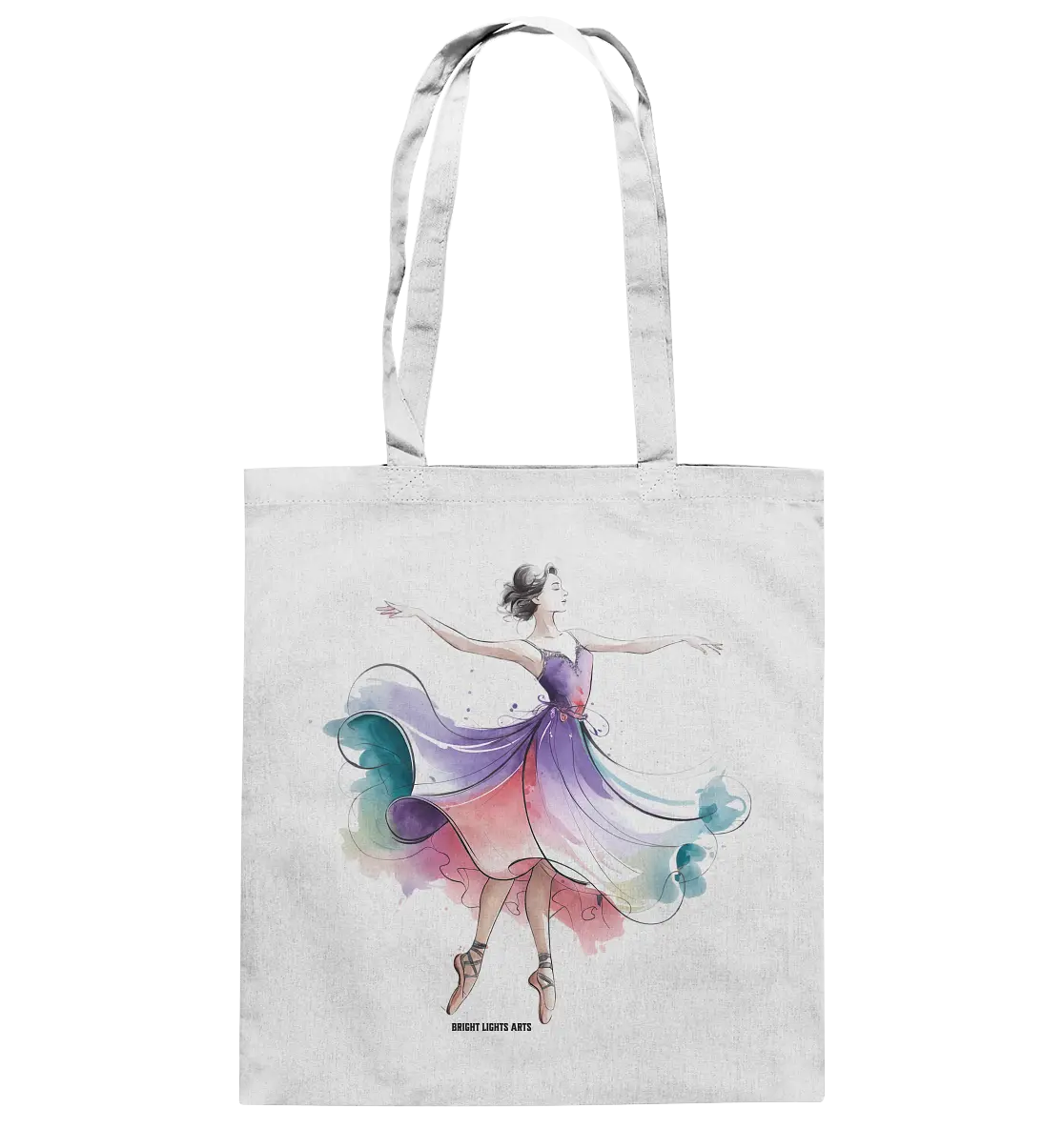 Schwebende Anmut – Tänzerin im Aquarellstil - Baumwolltasche Bright Lights Arts
