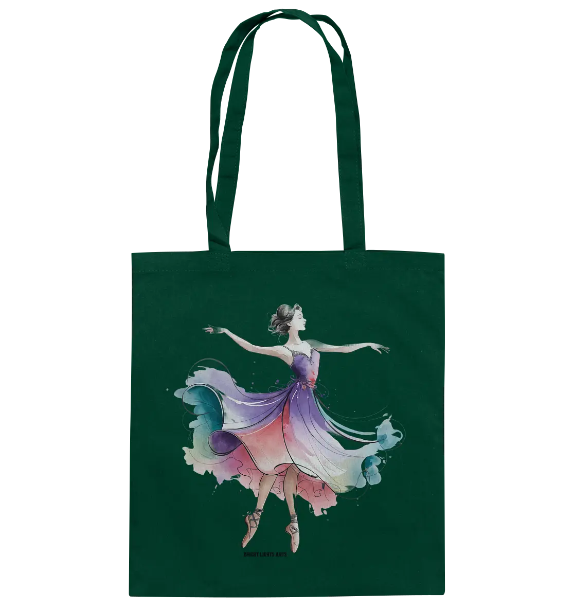 Schwebende Anmut – Tänzerin im Aquarellstil - Baumwolltasche Bright Lights Arts