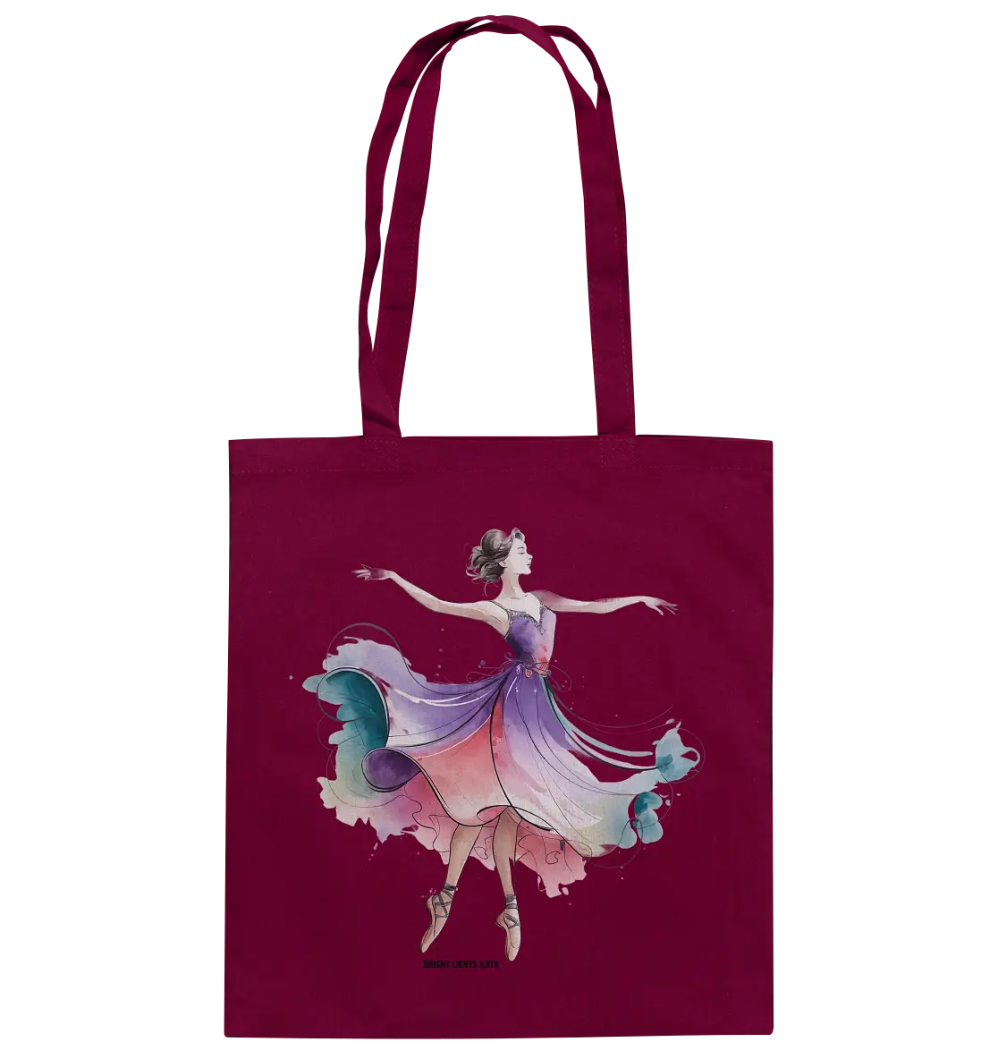 Schwebende Anmut – Tänzerin im Aquarellstil - Baumwolltasche Bright Lights Arts