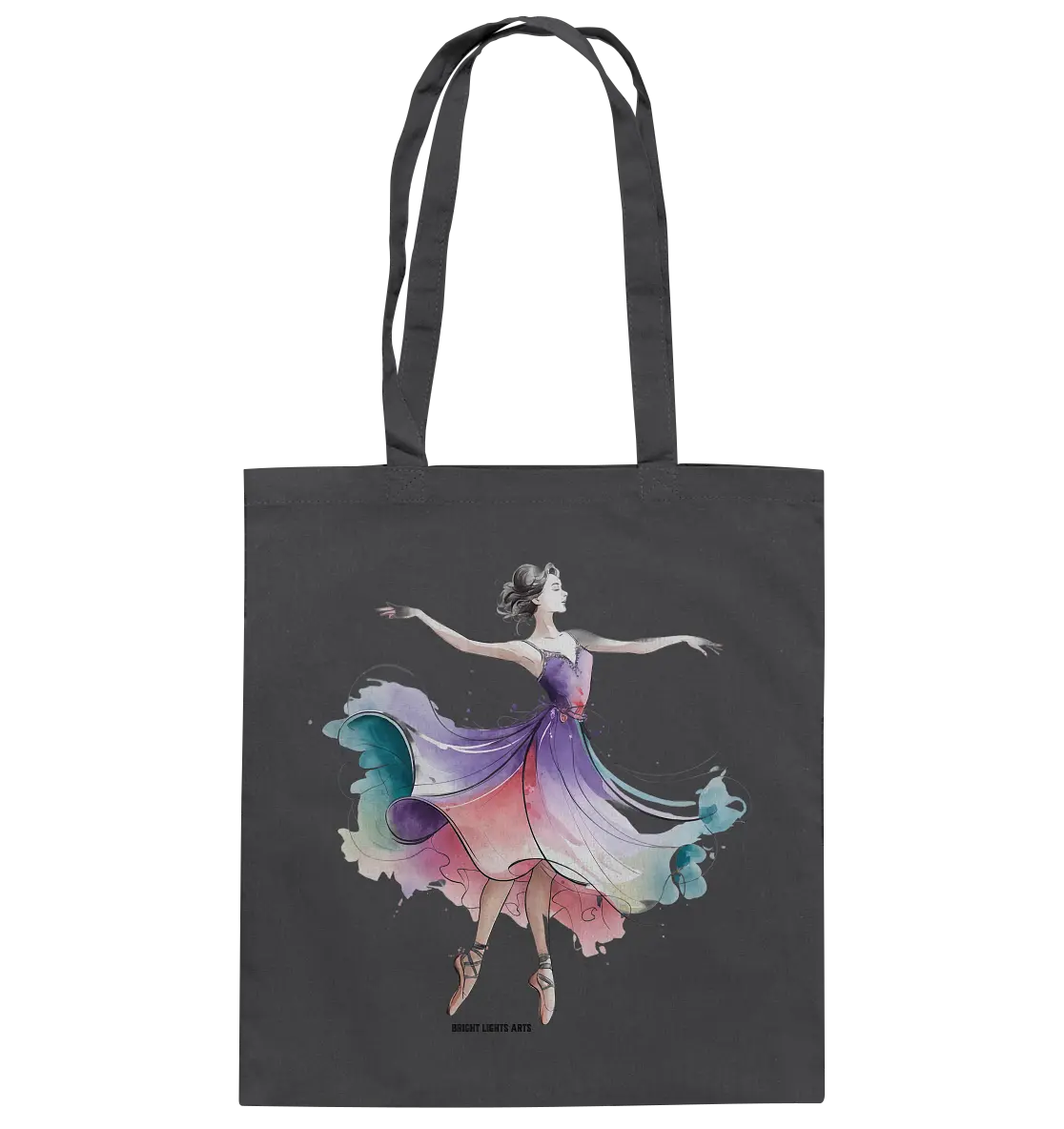 Schwebende Anmut – Tänzerin im Aquarellstil - Baumwolltasche Bright Lights Arts