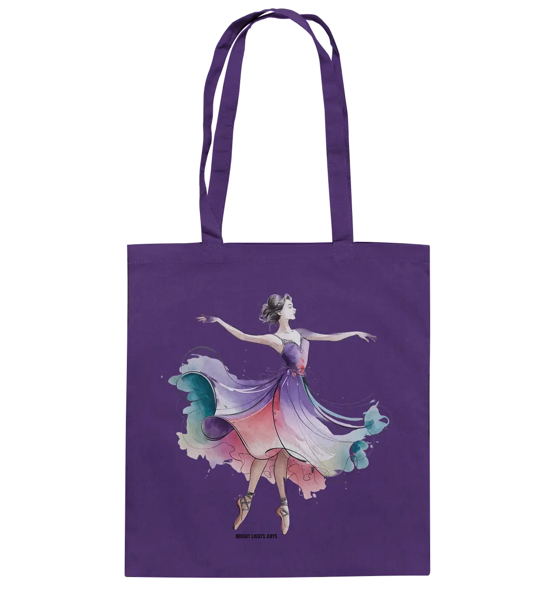Schwebende Anmut – Tänzerin im Aquarellstil - Baumwolltasche Bright Lights Arts