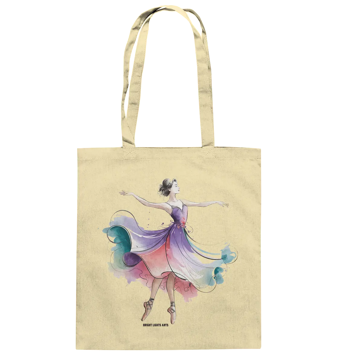 Schwebende Anmut – Tänzerin im Aquarellstil - Baumwolltasche Bright Lights Arts