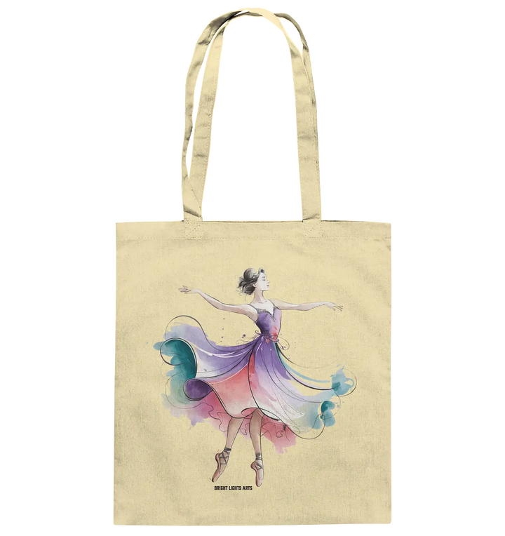 Schwebende Anmut – Tänzerin im Aquarellstil - Baumwolltasche Bright Lights Arts