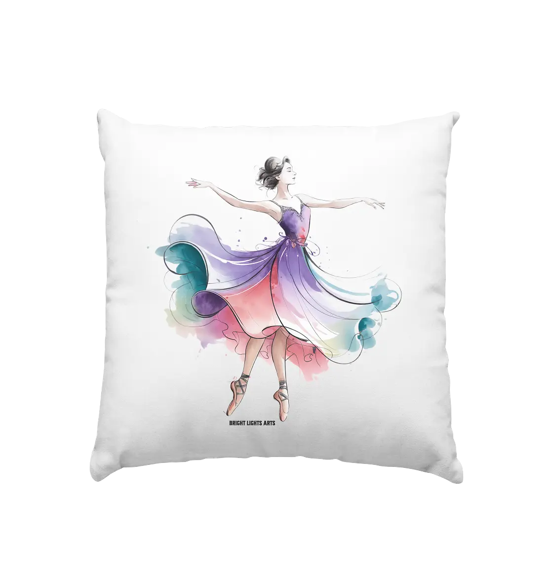 Schwebende Anmut – Tänzerin im Aquarellstil - Kissen 40x40cm Bright Lights Arts