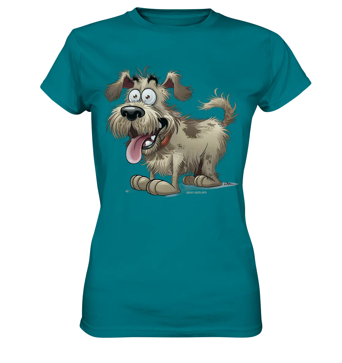 Shaggy Dog Surprise – Ausdrucksstarke & fröhliche Hundeillustration - Ladies Premium Shirt Bright Lights Arts