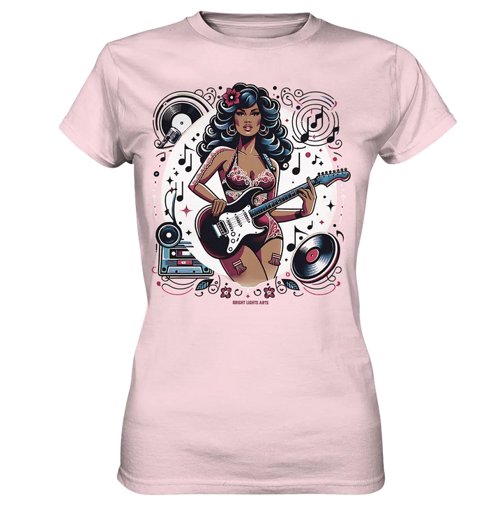 Swinging 60s Gitarristin mit Retro-Vibes - Ladies Premium Shirt Bright Lights Arts