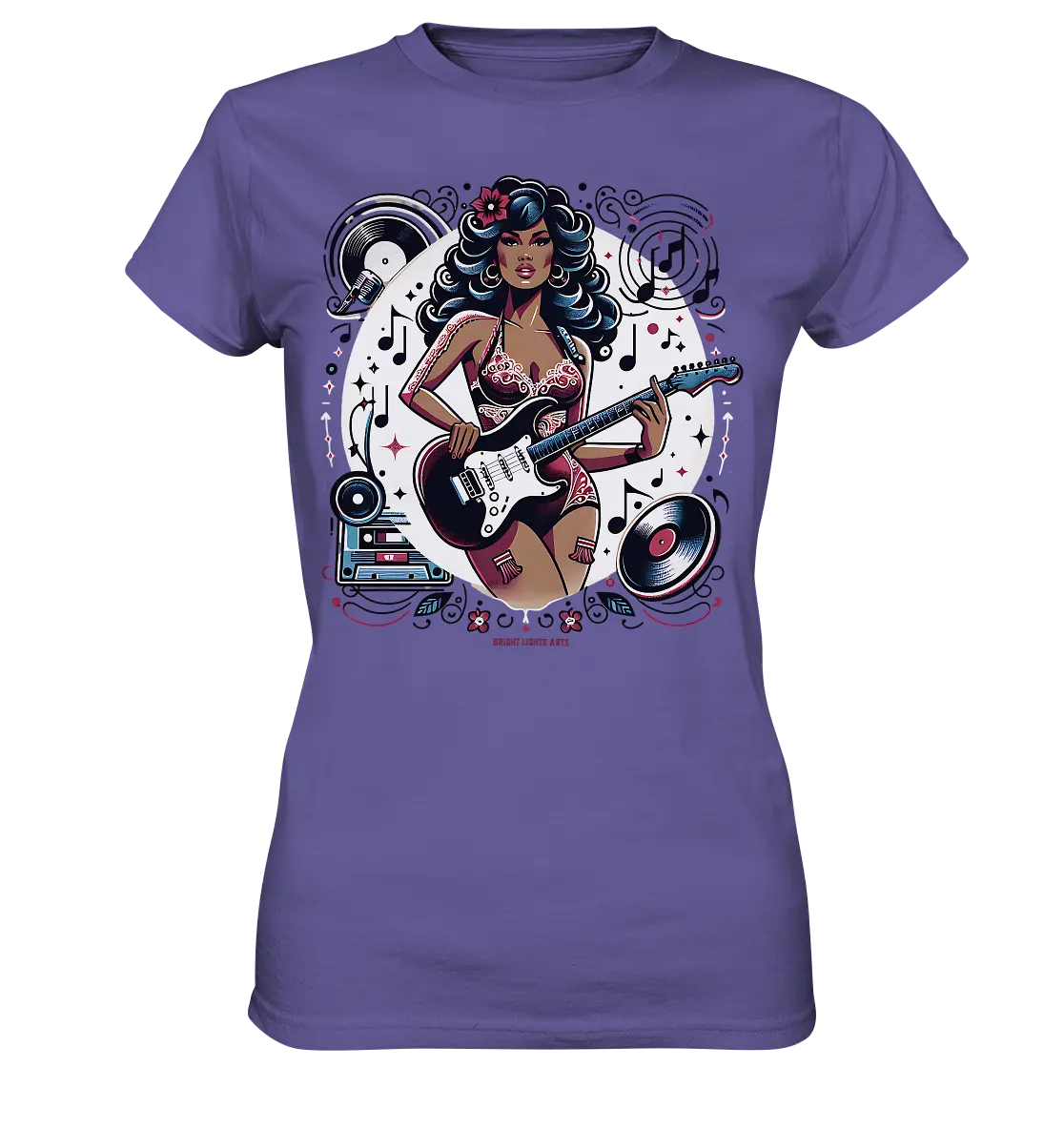 Swinging 60s Gitarristin mit Retro-Vibes - Ladies Premium Shirt Bright Lights Arts