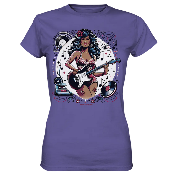 Swinging 60s Gitarristin mit Retro-Vibes - Ladies Premium Shirt Bright Lights Arts
