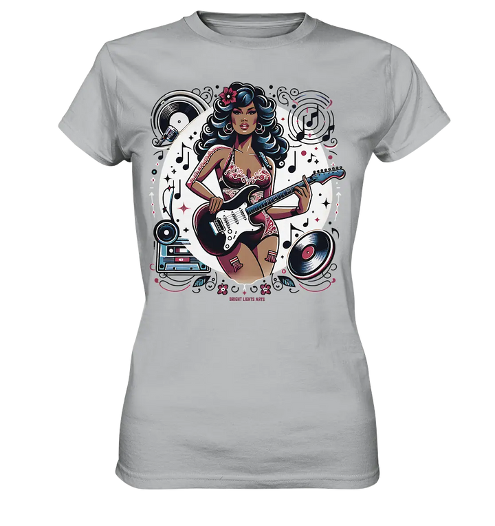 Swinging 60s Gitarristin mit Retro-Vibes - Ladies Premium Shirt Bright Lights Arts
