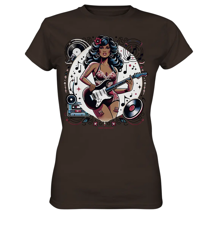 Swinging 60s Gitarristin mit Retro-Vibes - Ladies Premium Shirt Bright Lights Arts