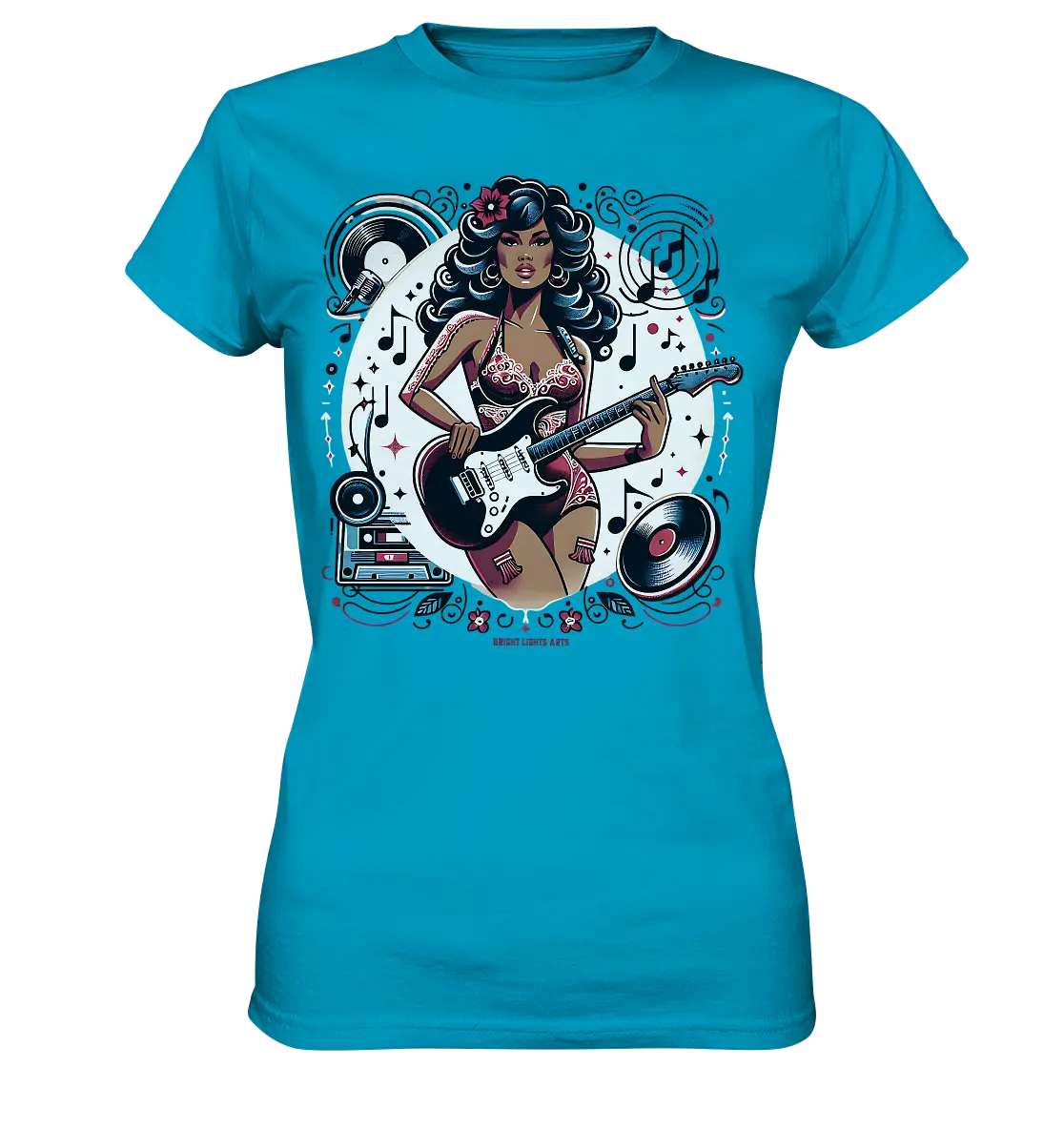 Swinging 60s Gitarristin mit Retro-Vibes - Ladies Premium Shirt Bright Lights Arts