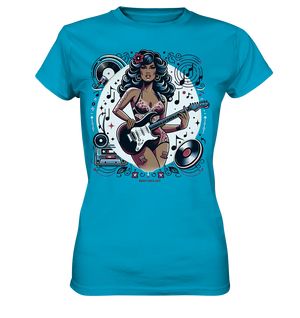 Swinging 60s Gitarristin mit Retro-Vibes - Ladies Premium Shirt Bright Lights Arts
